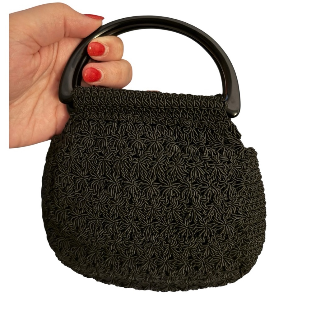 The Limited Black Woven Evening Bag Acrylic Handle Mini Purse Vintage Y2K - Picture 2 of 9